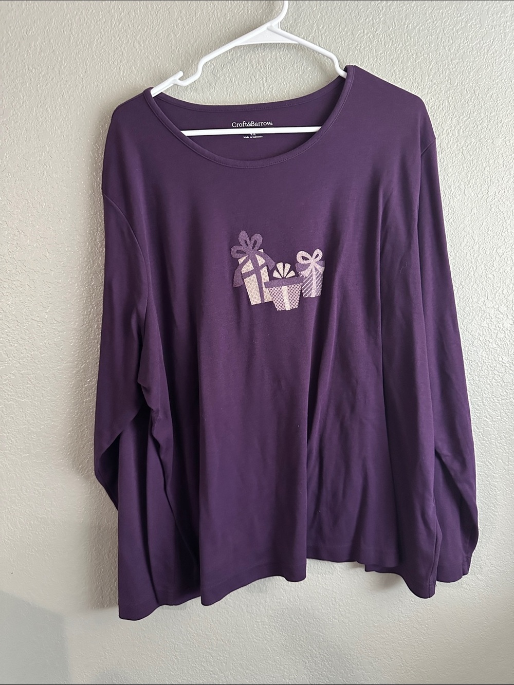 croft & barrow Deep Purple Long-Sleeve Tee with Gift Motif